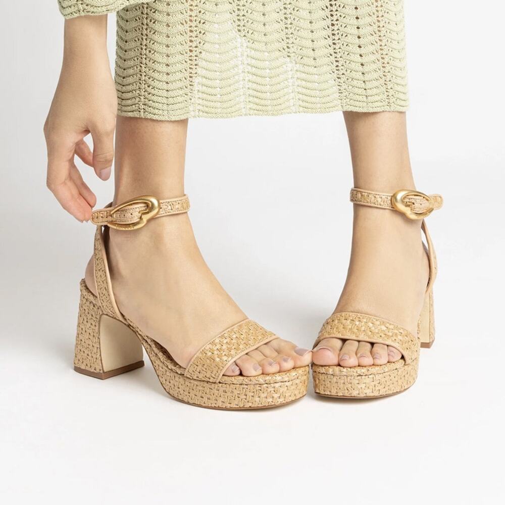 Larroudé Dolly Verona Low Sandals in Natural Raffia Size 8